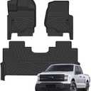 Auxko All Weather Floor Mats Fits for Ford F150 Supercrew 2015-2024 2025(Include Lightning 22-25)(Only Rear Bench Seat w/Under Seat Storage Not for Front Bench Seat) TPE Rubber Liners Odorless Mats