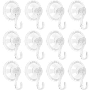 12Pcs Wreath Hanger Suction Cup Hooks Reusable Shower Suction Cup Hook Wall Window Bathroom Plastic Vacuum Hooks Wreath Holder for Front Doors Kitchen Shower Room