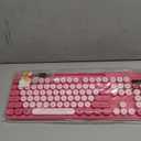 Wireless Keyboard and Mouse Combo, Retro Round Keycaps, Full-Size Cute Typewriter Keyboard with Large Phone/Tablet Holder, Auto-Sleep, 2.4GHz Cordless Connection for Windows/PC/Laptop (Camellia Rose)