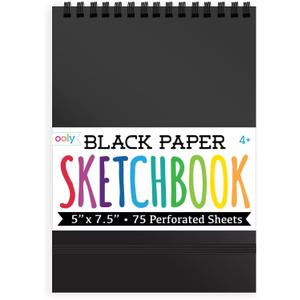 OOLY DIY Cover Small Sketchbook, 5 x 7.5 Inches, Black Paper Sketchbook, Drawing Book for Kids, Artists Drawing Pad for Gel Pens and White Pencils
