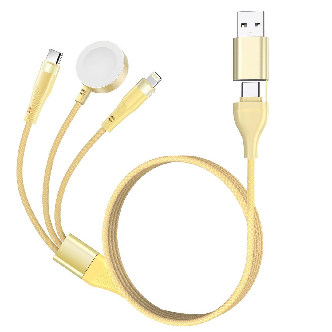 Travlel 3 in 2 Multi Charging Cable For Apple Watch Charger Fast Charging For iWatch Charger Nylon Braid USB C/A Compatible with iWatch Ultra/Series 10/9/8/7/6/SE2/5/4/3/2 & iPhone 16/15/14/Galaxy-2FT (Yellow)