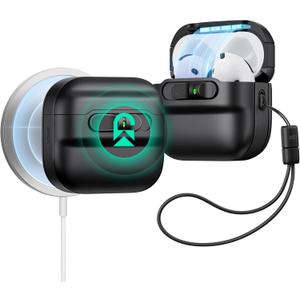 ESR for AirPods 4 Case, Compatible with AirPods 4 Generation Case (2024)(USB-C), MagSafe Compatible, Magnetic Lid Lock, Drop-Proof Protection Cover with Lanyard, Pulse Series, Black