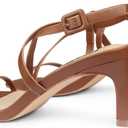 JOY IN LOVE Womens 2.5 Inch Kitten Heels Low Heel Square Open Toe Strappy Sandals (Brown) 10