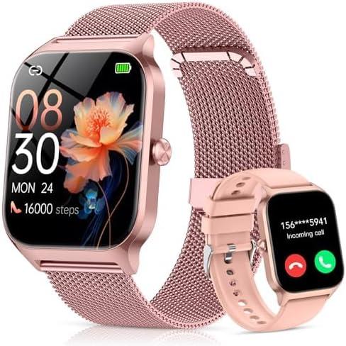 CASCHO Smart Watch for Women (2 Bands), Bluetooth Call Smartwatch with AI Voice,1.85" HD Fitness Watch,Heart Rate/SpO2/Steps/Sleep Monitor,120+ Sports Modes,Smart Watches for Android iOS-Rose Gold