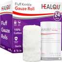 HEALQU Kerlix Type Gauze Bandage Rolls - 4 in x 4.1 Yds, 6 Ply - 24 Single Sterile Pocuhes - Extra Absorbency, Latex Free, Hospital Grade Cotton Krinkle Fluff Bandage Wrap - Wound Care & First Aid