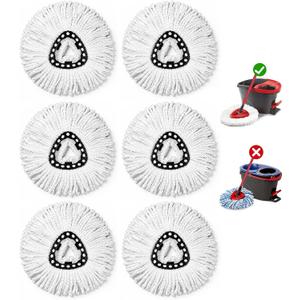 6 Pack Spin Mop Head Replacement for O-Ceda Easy Wring 1-Tank System, Microfiber Mop Refills, 360 Swivel, Deep Cleaning, Machine Washable & Easy to Replace (White)
