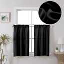 Chyhomenyc 2 Panels Black Cafe Curtains 36 Inch Length, Faux Linen Half Window Curtains for Bathroom Farmhouse Country, Privacy Street Window Curtains, 30x36 inch, 2PCS