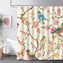 Birds and Blossoms Shower Curtain,Colorful Songbirds and Floral Branches Bathroom Decor, Shower Curtain Set with 12 Hooks, Waterproof Polyester Fabric Bathroom Gifts 72x72 Inch