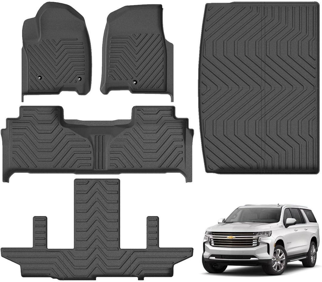 Floor Mats & Cargo for 2021-2025 Chevrolet Suburban / 2021-2025 GMC Yukon XL 7 Seats, TPE All Weather 3 Row Floor Liners and Cargo Liners Broryan
