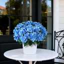 FOTEEWL Artificial Hydrangea Flower Topiary Trees - 2 Sets Faux Silk Flower Potted Plant, UV Resistant Fake Outdoor Hydrangea Bush for Front Door, Farmhouse,Garden, Porch Decor (Blue)