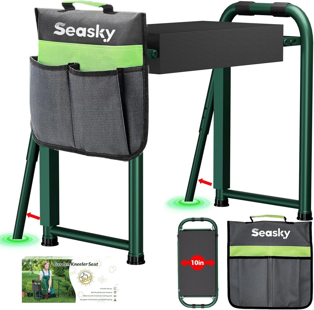 seasky Foldable Garden Kneeler and Seat, Anti-Tipping Gardening Bench Widened Thick Soft Kneeling Pad, Heavy Duty Gardening Stool with Tool Bag,Gardening Gift for Women