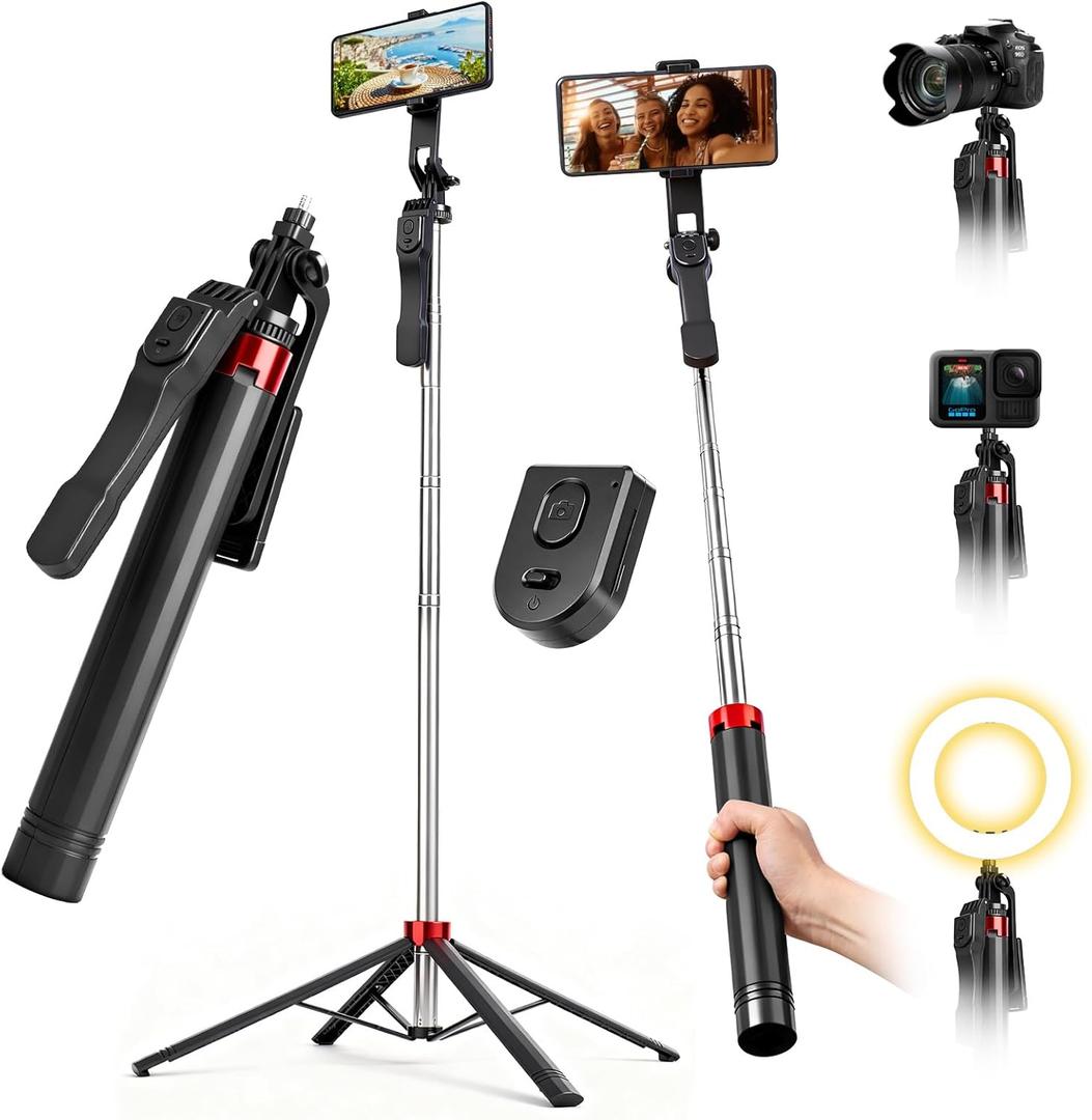 71" Phone Tripod Selfie Stick for iPhone/Android/Camera, Cell Phone Tripod Stand with Wireless Remote Control, Extendable Phone Mount 360 Rotation