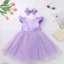 OBEEII Baby Girls Birthday Cake Smash Outfit Formal Baptism Photoshoot Tulle Dress Wedding Flower Girl Dress with Headband (Purple)