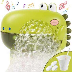 Lehoo Castle Baby Bath Toys, Bath Bubble Machine for Kids, Automatic Bubble Maker Toddler Bathtub Toy with 12 Melodies, Dinosaur Bath Toys for Boys Girls (Green)