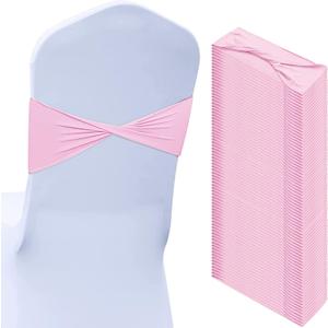 Kinlop 50 Pcs Spandex Chair Sashes Bows Chair BanB0C3V1RSWZds Slider Sashes for Covers Elastic Bands Ties Without Buckle Decorations for Wedding Party Events Ceremony Birthday(Pink)