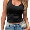 Yousify Halter Tops for Women Sexy Deep Scoop Neck Tank Top Y2k Going Out Fitted Backless Sleeveless Summer Tops (Black), Large