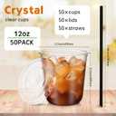 Ziliny 50 Set Clear Plastic Cups with Lids and Straws, PET Disposable Iced Coffee Cups for Drinking Cold Beverage Juice Parfait Smoothie Milkshake Shop Party Supplies (Clear Cup,Black Straw,12 oz)