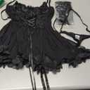 Avidlove Lingerie for Women Sexy Lace Babydoll Mesh Chemise Boudoir Nighty with Garter Belt (Medium, Black)