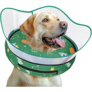 Elevated Inflatable Dog Cone Collar to Stop Licking, Dog Donut Collar After Surgery, Soft Dog Cone Alternative for Small Medium Large Dogs (L(Neck 12"-16"), Green)