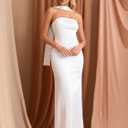 EYNMIN Women's Tube Maxi Dress with Scarf Satin Strapless Elegant Long Formal Wedding Guest Dresses (White, S)