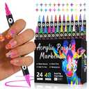 2026 Nail Art Pens for Painting Nails, 24 Pack 48 Colors Dual Tip Acrylic Paint Markers, Water-Based Quick-Dry Long Lasting Nail Art Markers, Acrylic Paint Pens for Home & Salon, DIY Crafts Draw Tool