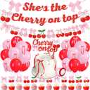 K KUMEED Cherry Party Decorations,She's The Cherry On Top Theme Banner,Summer Fruit Cherries Party Supplies Cake Topper Latex Balloons for Birthday Baby Shower Valentine's Day Wedding Bridal Shower