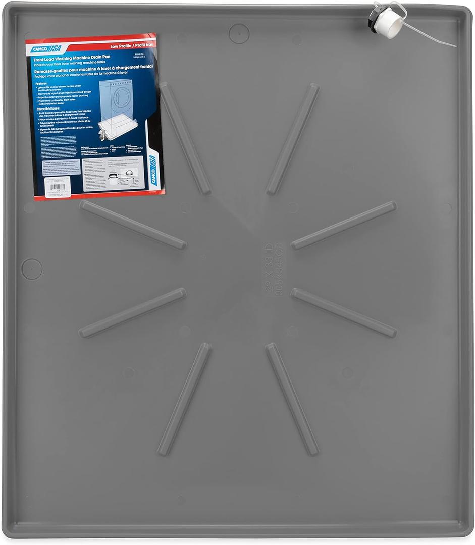 Camco Washing Machine Drain Pan | 31-inches x 35-inches (OD); 29-inches x 33-inches (ID) | Pewter (20788)