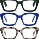 REAVEE 3 Pack Oversized Reading Glasses for Women Men Blue Light Blocking, Ladies Stylish RetroSquare Large Computer Readers (Black Blue Grey Leopard 1.75x)