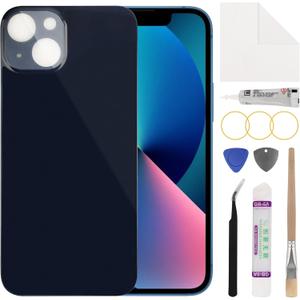 Duotipa [Big Camera Hole] New Rear Back Cover Replacement for iPhone 13 with Technical Repair Tools Kit-Black.
