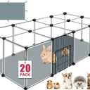 20 Panels Small Animals Playpen, 48" x 24" x 16" Transparent Pet Playpen with Waterproof Mat, Portable Plastic Enclosure Cage for Chicken/Guinea Pigs/Bunny/Ferrets/Hamsters/Hedgehogs Indoors Outdoor