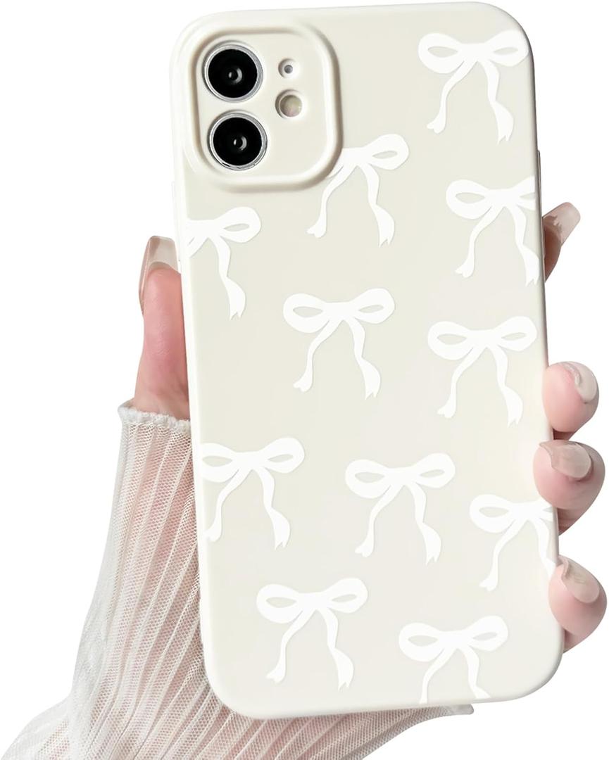 NITITOP Compatible with iPhone 12 Case Cute Bow Knot Ribbon Pattern for Girls Women Trendy Bowknot Slim Fit TPU Bumper Silicone Shockproof Full Camera Protection Cover - White