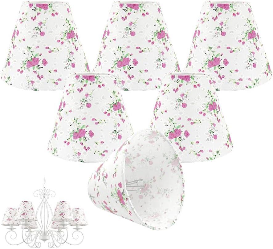 6 Pcs Chandelier Lamp Shades 3" Top x 6'' Bottom x 5'' Slant Small Clip on Lampshades for Candelabra Bulbs Decorative Pink Light Covers Set for Pendant Wall Lights Home Party Wedding Decor