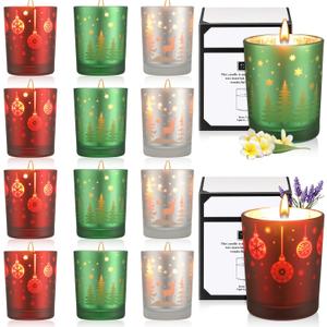 Nuanchu 12 Pcs Christmas Scented Candles Gift Set 12 Fragrances Aromatherapy Long Lasting Christmas Jar Candles Soy Wax Gift for Mom Women Men Xmas Holiday Birthday Supplies(Classic)