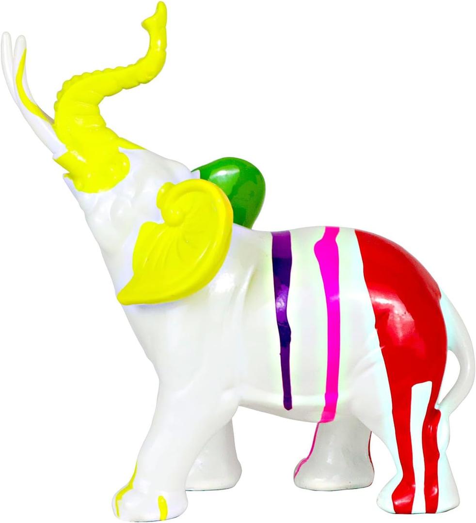 Colorful Pour Paint Elephant Statue Figurine Animal Art Sculpture Resin Home Decor Decoration for Living Room Bedroom Book Shelf Cabinet Office Desk Table Top Centerpieces Ornaments (Large)