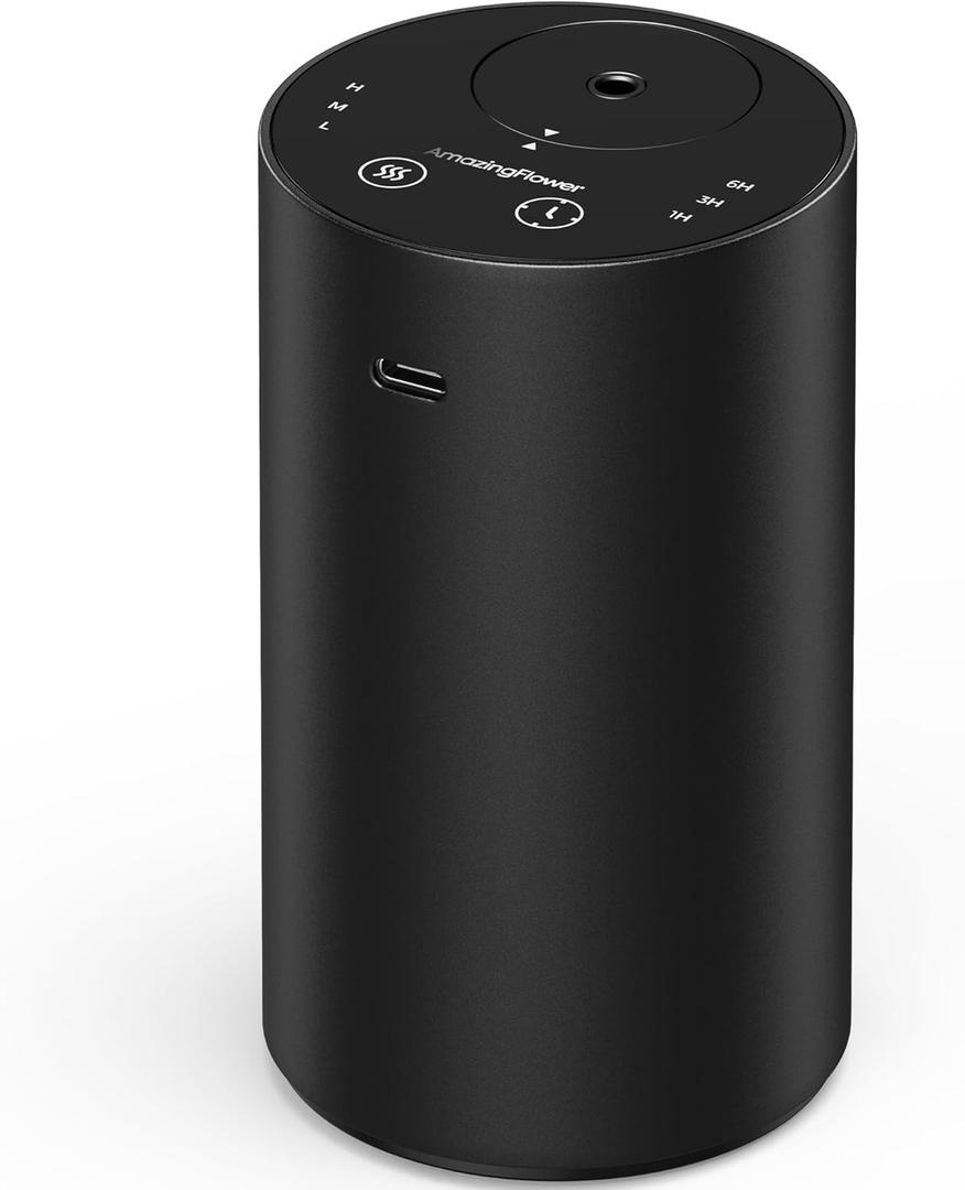 Waterless Essential Oil Diffuser, Rechargeable Scent Diffusers with 3 Mist Levels & Timers, Portable Aromatherapy Diffuser for Home Car Room Studio Office, Black Metal