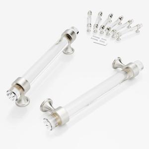 6 Pack Glass Cabinet Handles and Pulls for Cabinets and Drawers, Kitchen Bathroom Bedroom Brushed Nickel Pull Door Handle Distance Glass Crystal Knobs 128 mm (Hole Center : 5 Inch (128mm))