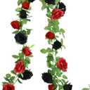 Greentime 2pcs Artificial Flower Garland 13 FT Fake Rose Vine 9 Heads Rose Garland for Wedding Arch Table Centerpiece Arrangement Room Baby Shower Birthday Decor (Black and Red)
