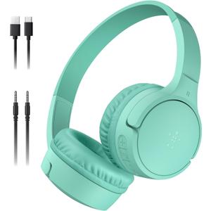 Belkin SoundForm Mini - Wireless Bluetooth Headphones for Kids with 30H Battery Life, 85dB Safe Volume Limit, Built-in Microphone - Kids On-Ear Earphones for iPhone, iPad, Fire Tablet & More - Mint