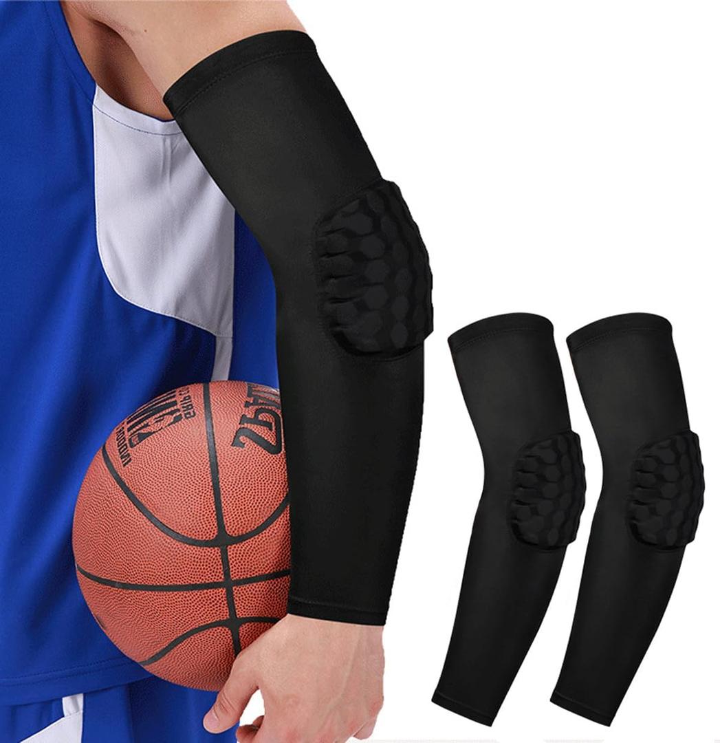Honeycomb Anti Collision Padded Arm Sleeves - 2 Pack for Basketball, Football, Volleyball (Medium, Black)
