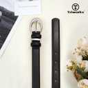 TRIWORKS Women Leather Belt for Jeans Pants Fashion Ladies Skinny Faux Leather Dress belt with Gold Buckle (Black)