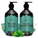 Striking Viking Beard Wash and Conditioner - 10 Fl Oz per Bottle, Peppermint & Eucalyptus - Paraben & Sulfate Free, with Jojoba Oil - Deep Clean Beard Shampoo & Conditioner - All Facial Hair Types