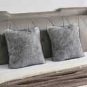 FUTEI Pack of 2 Faux Raccoon Fur Plush Throw Pillow Covers 18x18 Inch Soft Fluffy Farmhouse Decorative Cushion Case Modern Luxury Accent for Couch Bed Living Room, Grey White