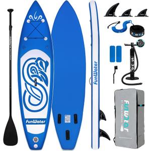 FunWater Inflatable Stand Up Paddle Board with Beginners SUP Accessories | 10' SUP,Anti-Slip EVA Deck,320lbs Capacity/Big Fin，Inflatable Paddle Boards for Adults & Youth of All Skill Levels, DARK BLUE, 10'×31"×6"