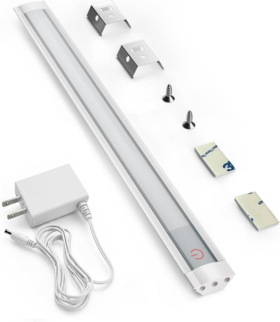 MYPLUS Under Cabinet Lights, 12" Touch Activated and Dimmable Aluminum LED Bar for Kitchen, Workbench and Desk, Warm White 3000K, Plug-in, Sliver (1 Pack - Silver Case)