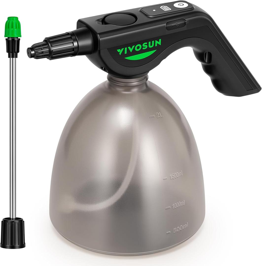VIVOSUN Battery Powered Sprayer 0.5Gallon, Electric Spray Bottle USB Rechargeable, Automatic Water Pump Plant Mister with Adjustable Pressure, Easy to Refill, 2.2 Ah Battery
