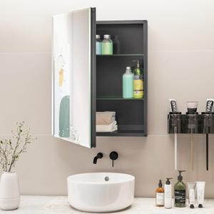 Fundin Medicine Cabinet 20 x 26 inches Mirror Size, Recessed or Surface Mount, Black Aluminum Bathroom Wall Cabinet with Mirror and Adjustable Shelves.