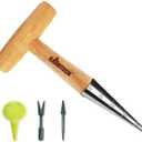 Gardtech 4 x Flower Bulb Planting Wood Tools, Stainless Steel Dibber with Calibration, Seed Plant Set Dibber & Fork, Sowing Seed Dispenser for Garden Planting