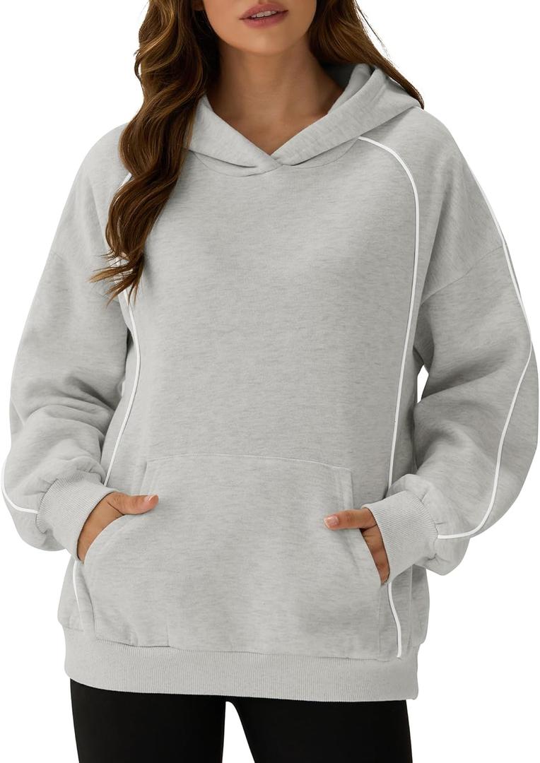 ZAFUL Womens Seam Oversized Hoodies Fleece Comfy Sweatshirts Fall Fashion Casual Pullover Tops 2025 Winter Clothes (Small, Grey)