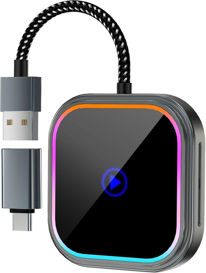 Wireless Carplay Adapter for Apple iPhone iOS 10+/Android/Outo Built-in CarPlay Cars,Converts Wired to Wireless Dongle Cars for Wireless Control Plug & Play Carplay from 2017 iOS 10+ to Screen w/USB C