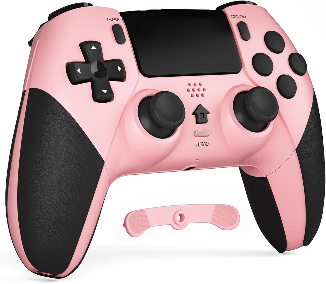 CHEREEKI Wireless Controller for PS4 with 2 Macro Buttons, 3.5mm Audio and Turbo Function, 6-Axis Motion Control, Dual Vibration, Gamepad Joystick for PS-4, Compatible with PS-4, Slim, Pro (Pink)
